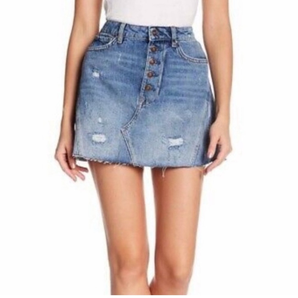 Free‎ People Button Up Denim Skirt